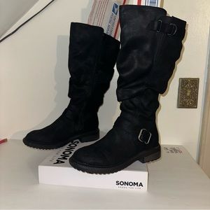 Sonoma Vitalized Ortholite Rumer Wide Calf Suede Black Boots Size 7 Women w/ box